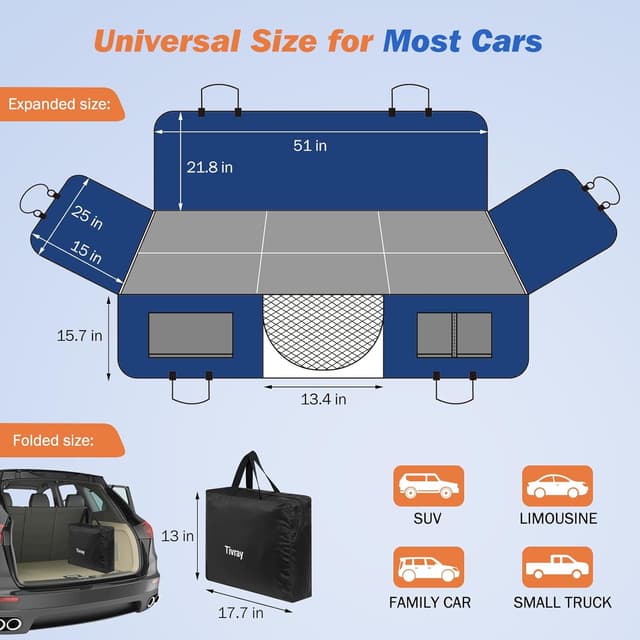 Detalle de Tivray Dog Car Seat Cover for Back Seat with Back Seat Extender and Hard Bottom