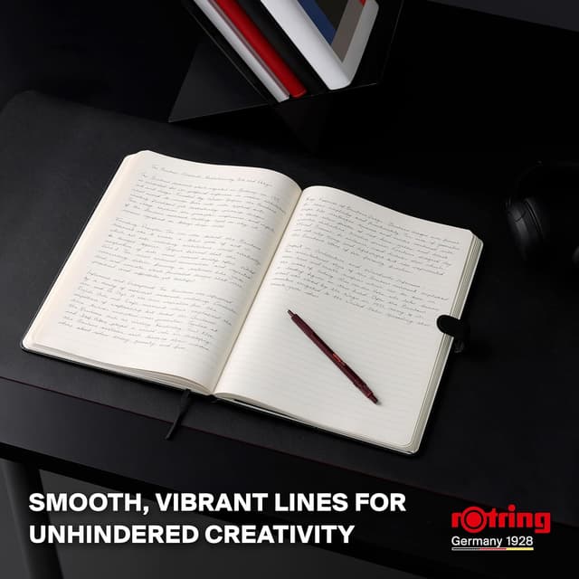 Detalle de rOtring 600 Stylo à bille rechargeable à pointe moyenne, encre noire, corps métallique hexagonal