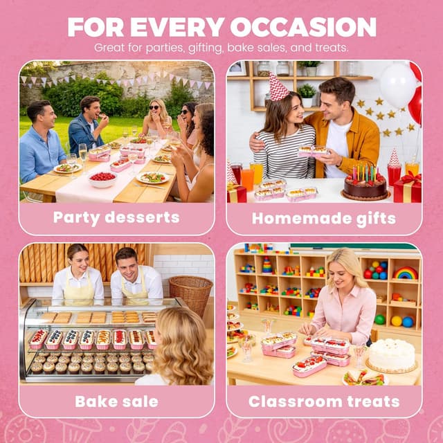 Thumbnail 6 de NPLUX 50-Pack Mini Cake Pans with Lids and Spoons (Rectangular Aluminum Foil Bread Pans) – Pink, 6.8 oz