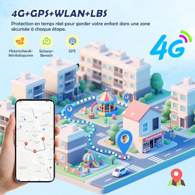 Detalle de Montre connectée enfant 4G avec GPS, appel vidéo et SOS (SeTracker2) – IP67, mode école et podomètre
