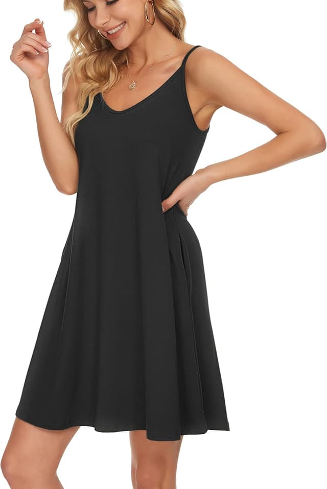 Detalle de MISFAY Women’s Summer Spaghetti Strap Swing Tank Cover-Up Dress with Pockets