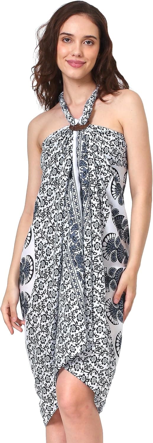 Detalle de SAIVONA Sarong Pareo für Damen mit Mandala-Design und Fransen, ca. 170 x 110 cm