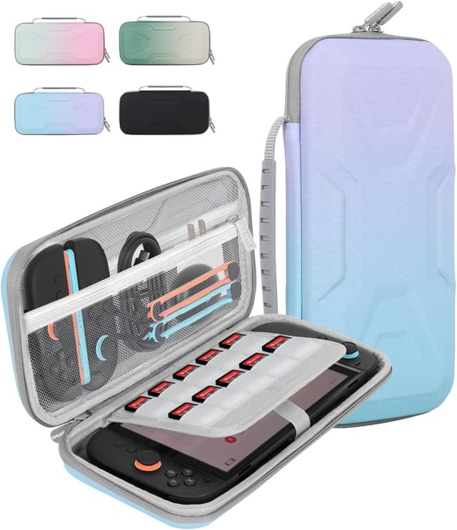 Detalle 2 de Carry Case for Nintendo Switch 2 (2025) – Shockproof Hard Case Travel Bag with Storage for Console, Accessories & 20 Game Cards (Blue-Green Gradient)