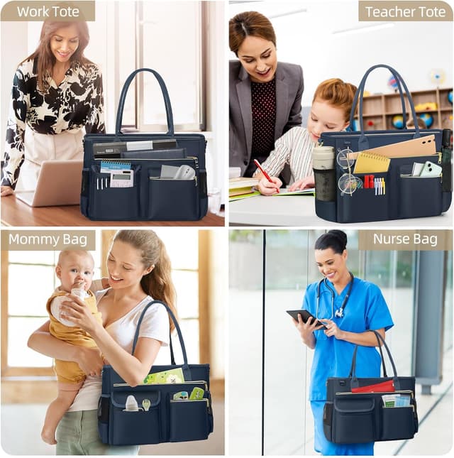 Detalle de RAINSMORE 15.6-inch Laptop Tote Bag for Women with Insulated Pockets & Luggage Strap