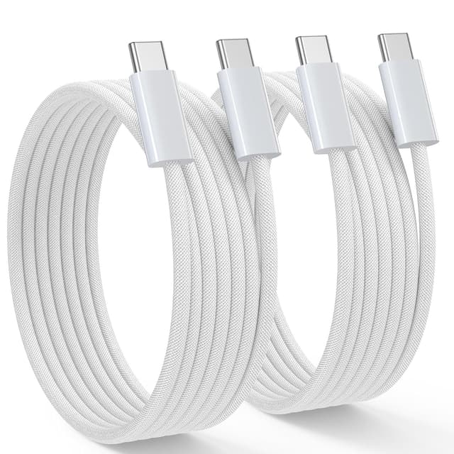Detalle de Cavo USB-C 3M+3M 60W con Power Delivery 3.0/Quick Charge 4.0+ in nylon (bianco) per iPhone, Galaxy, Pixel e MacBook