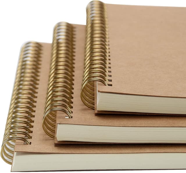 Detalle de VEESUN 4er-Pack A5 Spiral-Notizblock mit Kraftpapierumschlag (80 Blatt, weiß, leer)