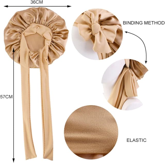 Detalle de GUGUGO Seidenhaube zum Schlafen (Schwarz) – verstellbare Satin-/Seiden-Schlafmütze für Damen