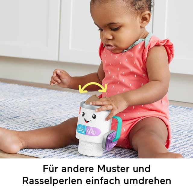 Detalle de Fisher-Price Lern- und Spielspaß Barista-Becher (HXF49) – interaktives Babyspielzeug mit 20 Melodien & Sprachauswahl