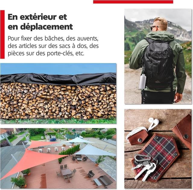 Detalle de RAVN HAMAN Jeu de 6 mousquetons 4 x 40 mm avec fermeture à ressort, acier galvanisé (charge jusqu’à 40 kg)