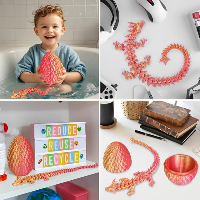 Detalle 2 de Surprise Dragon Egg with Dragon Inside – 3D printed dragon fidget toy (Orange Red, Medium)