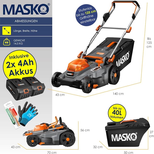 Thumbnail 6 de MASKO® Akku-Rasenmäher mit Mulchfunktion (36 V) inkl. 2× Li-Ion 4 Ah, Doppel-Ladegerät, Rasentrimmer 37 cm & Fangkorb 40 l