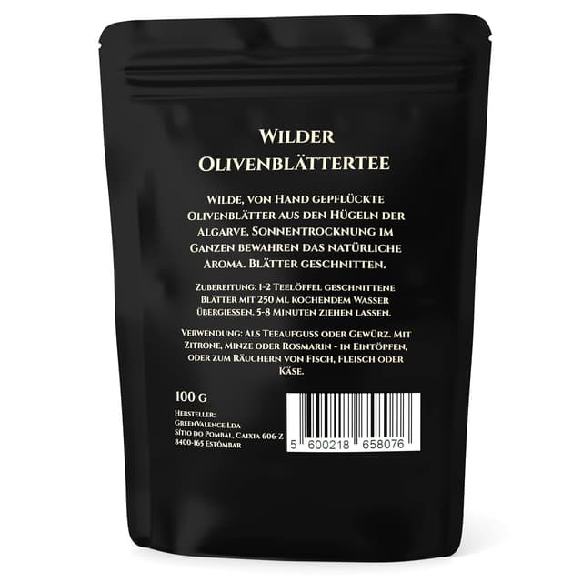 Detalle de GreenValence Wilder Olivenblättertee aus dem Algarve (100 g) – sonnengetrocknet, naturrein