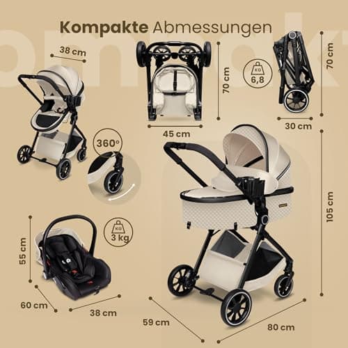 Detalle de GaGaDumi SoHo 3 en 1: cochecito plegable ligero con capazo y silla de coche i-Size (hasta 22 kg)