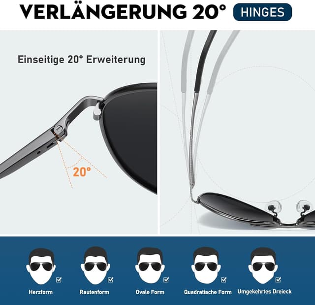 Detalle de wearPro Polarised Pilot Sunglasses (Unisex) with UV400 Protection in Black – Vintage-style lightweight shades