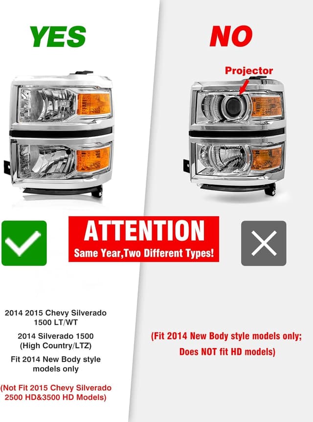 Detalle 2 de ADCARLIGHTS OE-Style Headlight Assembly Pair for 2014–2015 Chevy Silverado 1500 (Halogen, Chrome Housing)