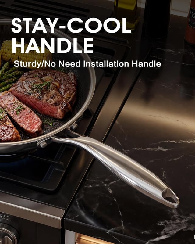 Detalle de Non Stick Frying Pans Set (8, 10, and 12 Inch) 6-Piece with Tempered Glass Lids, Stay-Cooling Handles