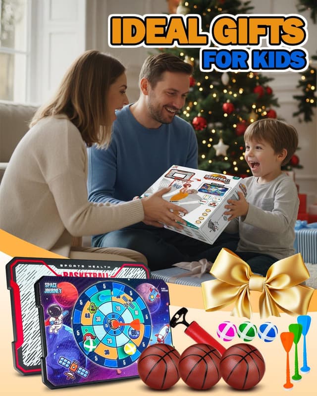 Thumbnail 6 de Adjustable Kids Basketball Hoop & Dart Board Set (43–75 inches) – Indoor/Outdoor Play for Toddlers to Teens