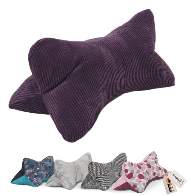 Detalle de Leseknochen Nackenkissen aus Cord (lila) – bequem, waschbar & handgestopft aus Deutschland