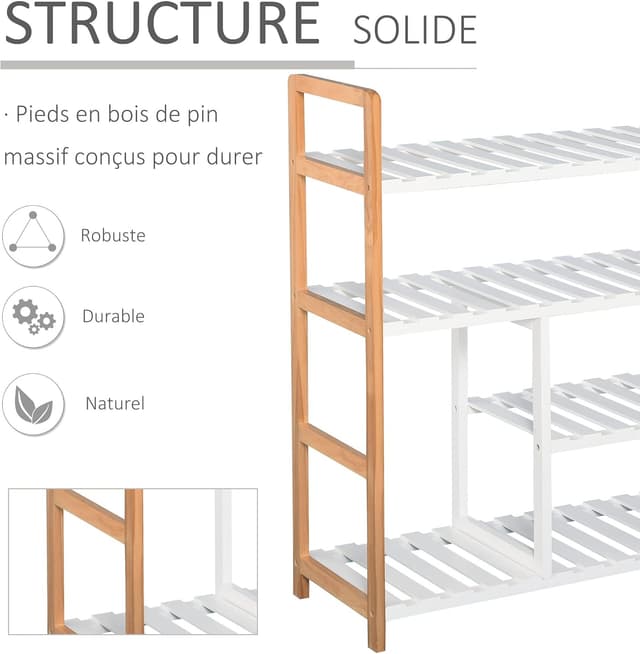 Thumbnail 4 de HOMCOM Étagère à Chaussures 4 niveaux MDF Blanc
