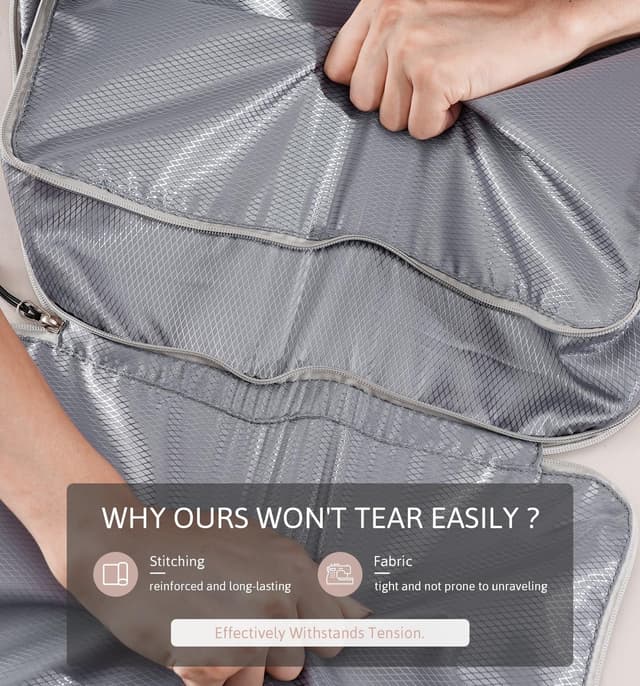 Detalle de Meowoo 5-teiliges Kompressions-Packwürfel-Set (XL, 2×L, 2×M) für Koffer & Handgepäck – wasserdichter Organizer mit Reißverschluss, Grau