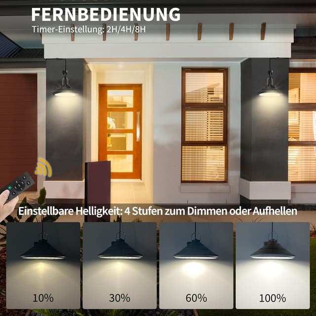 Detalle 2 de Qoolife Lampes solaires suspendues IP66 4500 mAh, télécommande et 3 couleurs (4 niveaux)