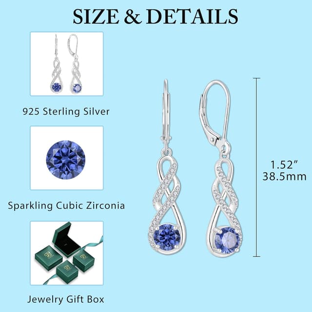 Detalle 2 de FJ Unendlichkeit-Ohrhänger aus 925 Sterling Silber mit Geburtsstein & Zirkonia