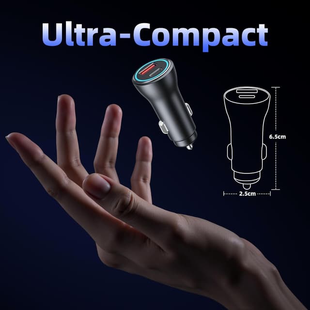 Detalle de Caricatore Auto 2 Porte Metallo 48W USB‑C PD 30W + USB-A QC3.0 18W per accendisigari 12V/24V