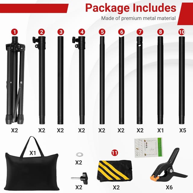 Detalle 2 de JSungo Adjustable Backdrop Stand (10x7.5 FT) with Clamps, Carry Bags, and Quick Setup
