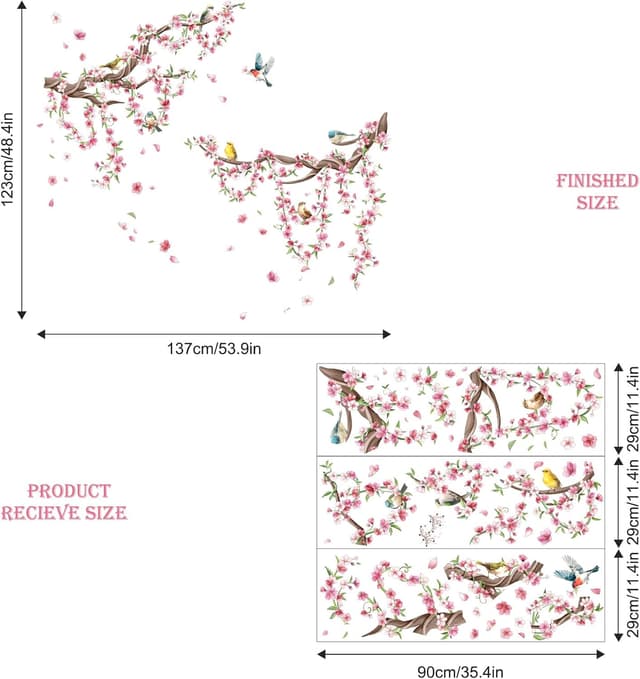 Thumbnail 4 de Cherry Blossom Tree Branch Wall Stickers Pink Peach