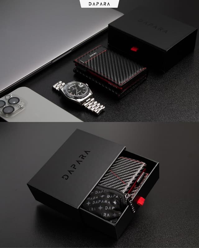 Detalle de DAPARA Herren-Geldbörse Slim Wallet Carbon Red 2 mit RFID-Schutz (für 13 Karten)