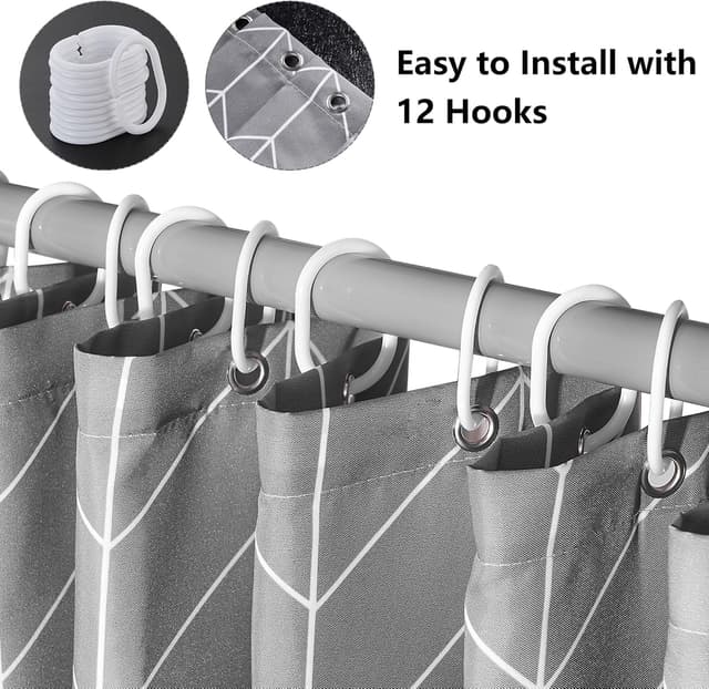 Detalle de Rideau de douche KAIMEIYU en polyester gris 180 x 200 cm avec 12 crochets