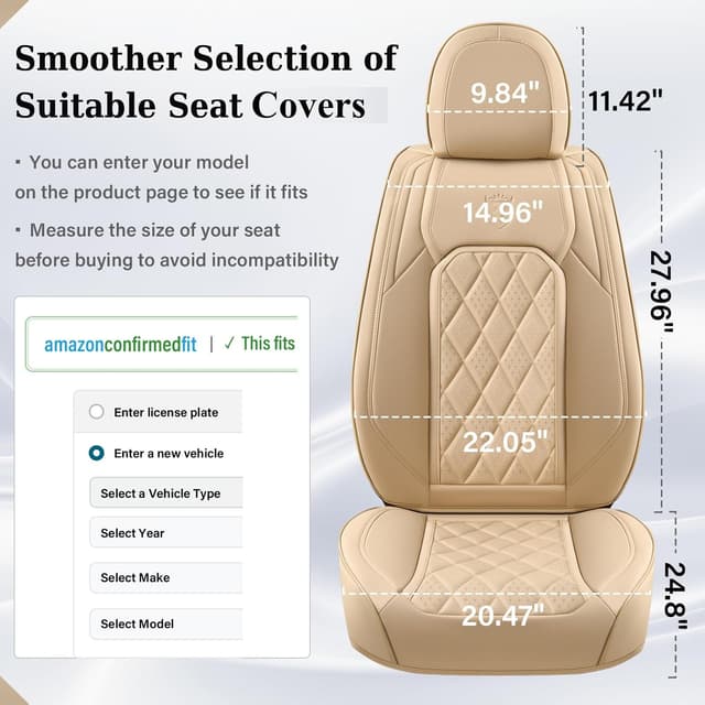 Detalle 2 de Coverado Front Seat Covers (Beige) — Luxury Faux Leather Waterproof Car Seat Protectors for Front Seats