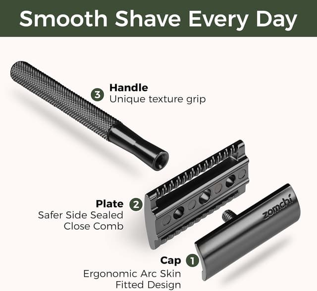 Detalle de ZOMCHI Rasoir de sécurité homme noir avec 5 lames double tranchant (zéro déchet)