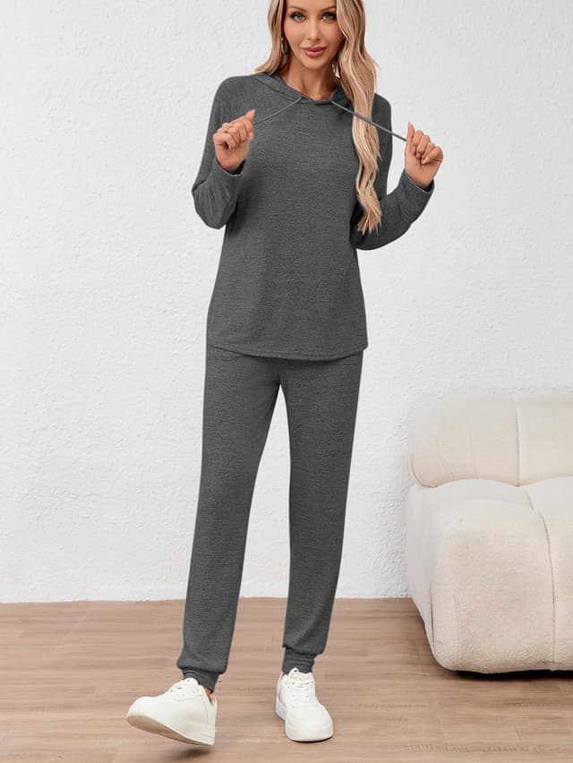 Detalle de Famulily Long Sleeve Women’s Tracksuit Set with Drawstring Hoodie & Elastic Jogger Pants (S–XXL)