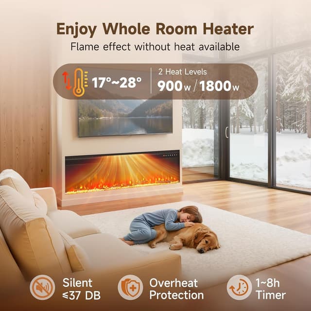 Thumbnail 2 de INMOZATA Electric Fire 50inch Recessed/Freestanding LED Flame Effect