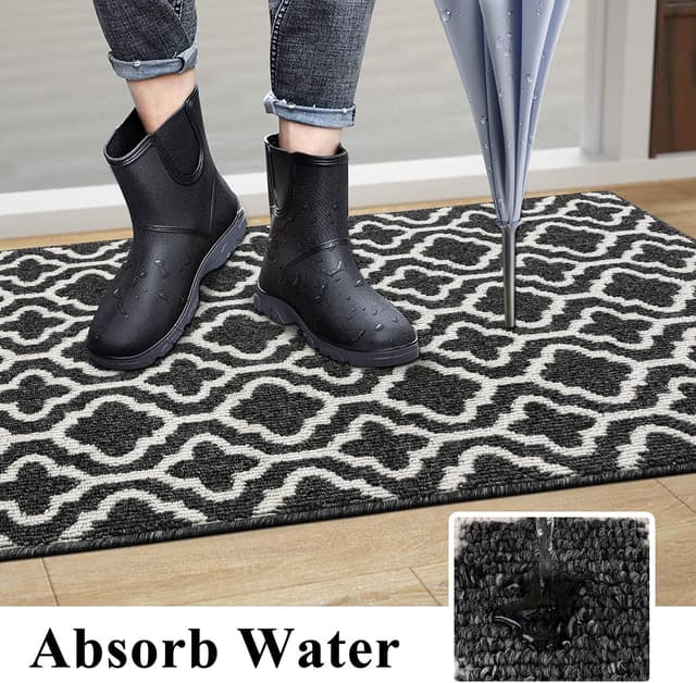 Detalle de SHACOS Hallway Runner Rug (Non-Slip) 60 x 180 cm in Black – Washable polypropylene entryway & corridor carpet runner