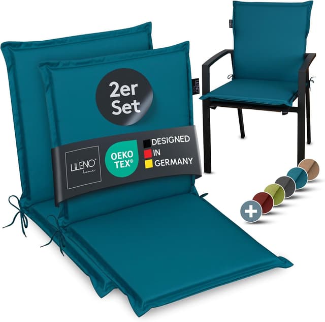 Detalle de LILENO HOME Gartenstuhl Auflagen (2er Set, Niedriglehner) in Petrol für MIA Klappstühle