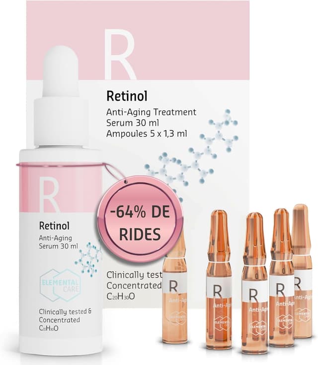 Detalle de Coffret sérum au rétinol Visage Femme Elemental Care (1 sérum + 5 ampoules) – soin anti-âge et sébum