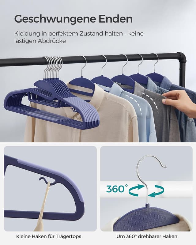 Thumbnail 6 de SONGMICS Kleiderbügel aus Kunststoff 20er-Set (U-förmige Öffnung), 360° drehbarer Haken, dunkelblau/hellblau CRP041C02
