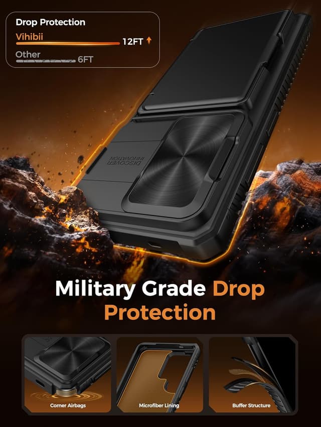 Detalle de Vihibii for Samsung Galaxy S26 Ultra 6.9" Case Wallet with Card Holder (up to 4 cards) – Slide Camera Cover, Military-Grade Drop Protection, Black