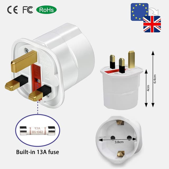 Detalle 1 de European to UK plug adapter 2 pack 13A