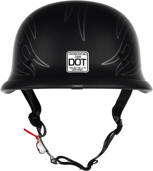 Detalle de Crown Racing Model-308 German-Style Half Motorcycle Helmet (DOT Approved) — matte black