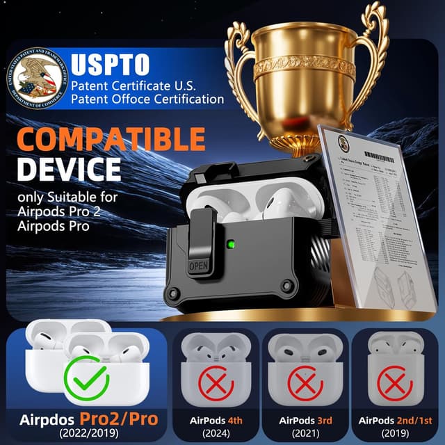 Detalle de Pohgelan Compatible AirPods Pro 2/1 Case with Magnetic Automatic Lock & Cleaning Kit (Black)