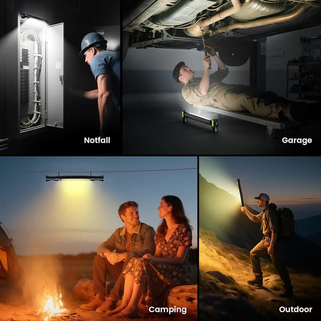 Detalle de Arbeitsleuchte 3000LM – Werkstattlampe LED mit Magnet & Haken, 3 Farbtemperaturmodi, USB‑C Schnellladen (5200 mAh) – Black