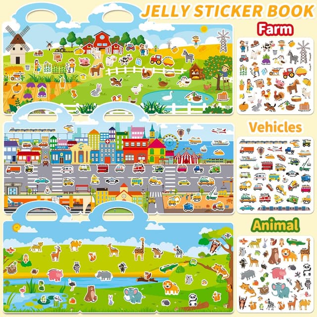 Detalle de 6-Set Reusable Jelly Sticker Book for Toddlers (Ages 3–6) — Travel Sticker Activity Toys, 6 Themes