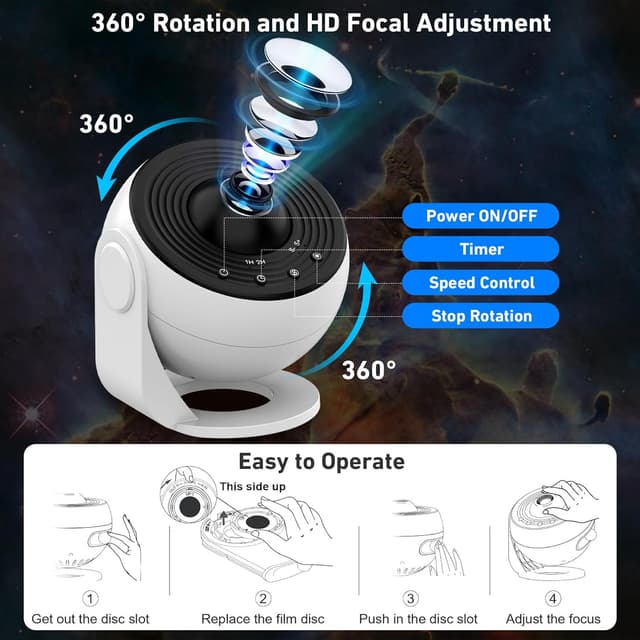 Detalle de Galaxy Home Planetarium-Projektor mit Timer – 13-in-1 Stern-Nachtlicht mit verstellbarem Fokus