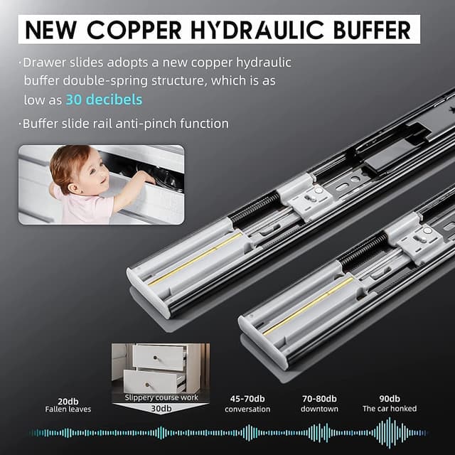 Detalle 2 de AOLISHENG 5 Pairs Soft Close Drawer Runners (Side Mount, 400mm, 45kg) – Full Extension Ball Bearing Slides