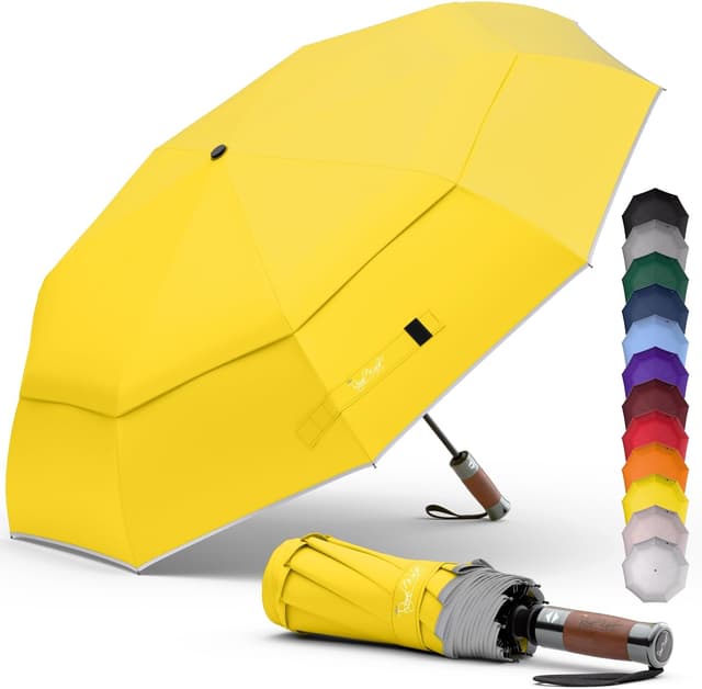Detalle de Royal Walk Parapluie de poche automatique jaune avec double toit coupe-vent (L)