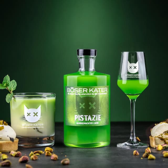 Detalle de BÖSER KATER Pistazien Likör Geschenkset 0,5 l