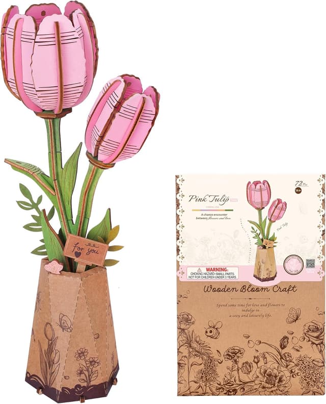Imagen de ROBOTIME Pink Tulip 3D Wooden Puzzle 1.5h en OfertitasTOP
